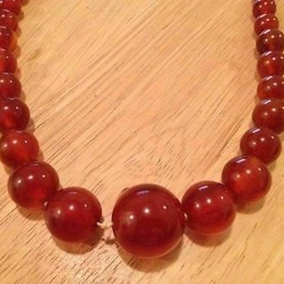 Simulated Amber Bakelite Graduated Bead Necklace